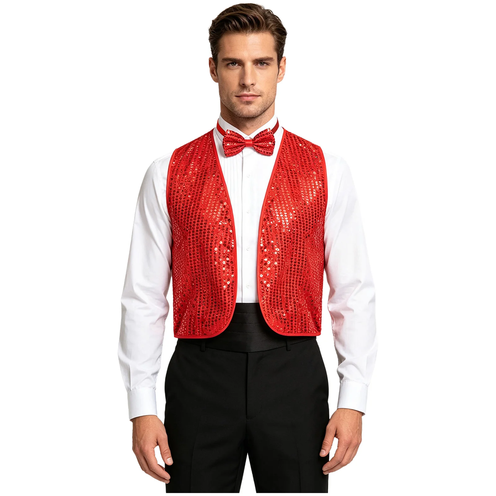 Gilet à paillettes pour hommes et femmes avec nœud papillon pour la danse jazz, le chœur, les fêtes de Noël, le cosplay, les mariages, les soirées, les performances