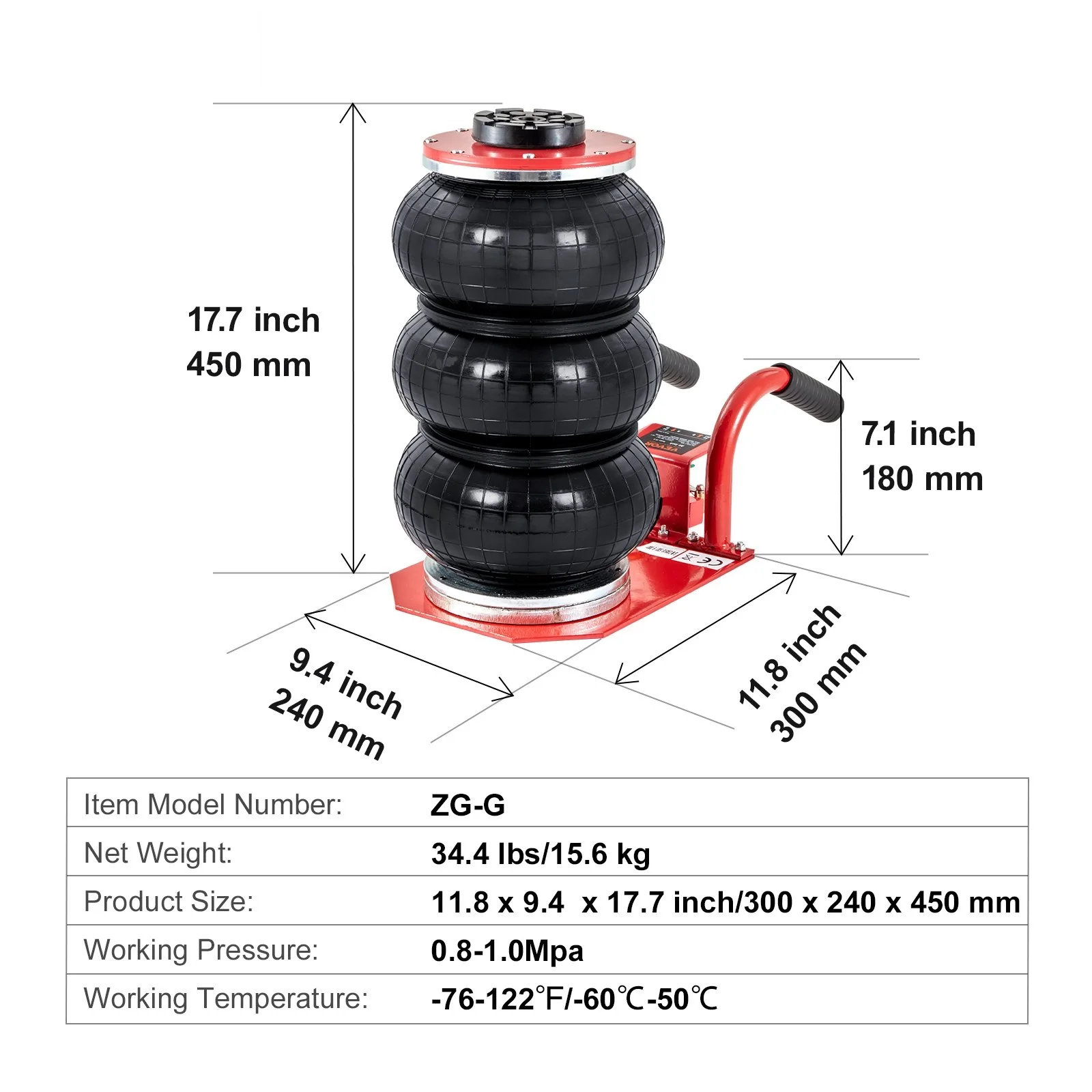 Air Jack 3 Ton/6600 lbs Triple Bag Air Jack, Airbag Jack with Six Steel Pipes Fast Lifting Pneumatic Jack for Car, Garage Repair