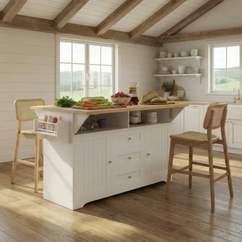 #Modern Large Kitchen Island With 2 Drop Leaf Rolling Kitchen Cart On 5 Wheels Waterproof Portable Folding Storage