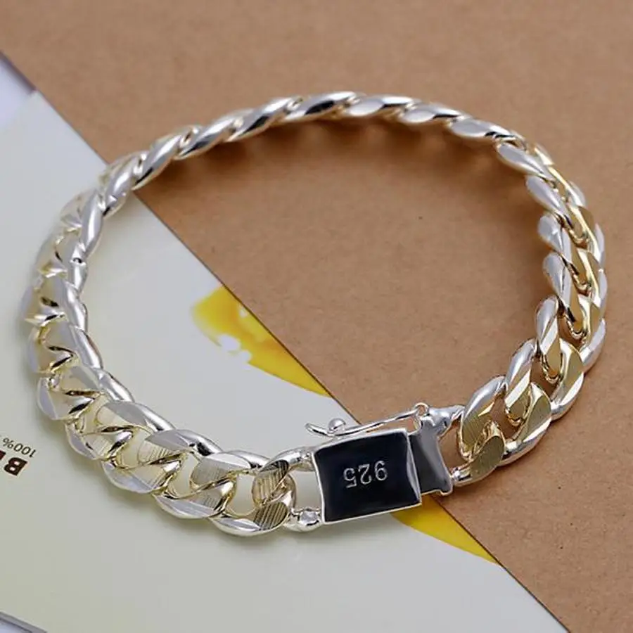 

925 Sterling Silver Exquisite 10mm Chain Men Women Noble Wedding Bracelet Fashion Charm Birthday Gift