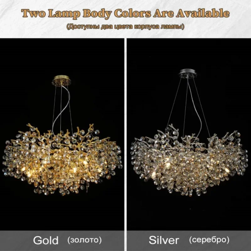 Chrome Crystal Branch Chandelier Light For Dining Living Room Kitchen Bedroom Round Crystal Ceiling