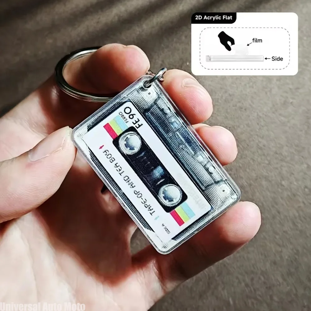 2pcs Vintage 8-Track Design with Colorful Tape Art, Durable Acrylic Material, Ideal for Backpacks, Wallets, and Accessories