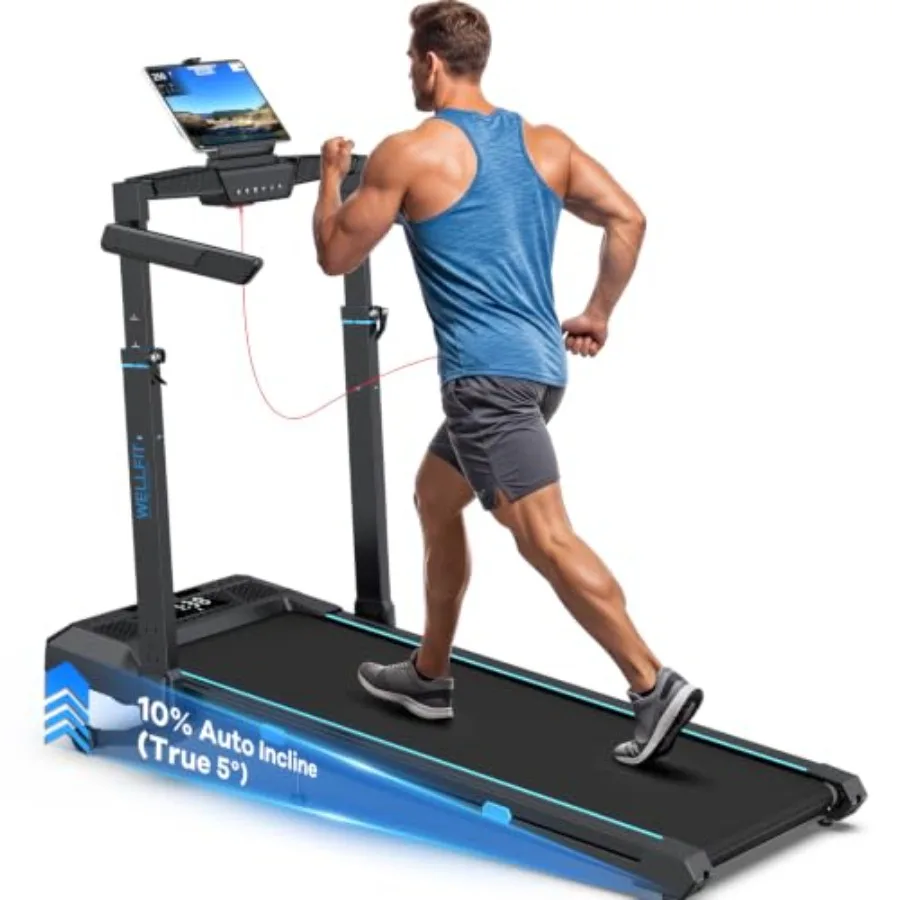 Auto Incline Treadmill for home gym use, heavy duty steel frame, black finish, 15 motorized incline with one-touch adjustment
