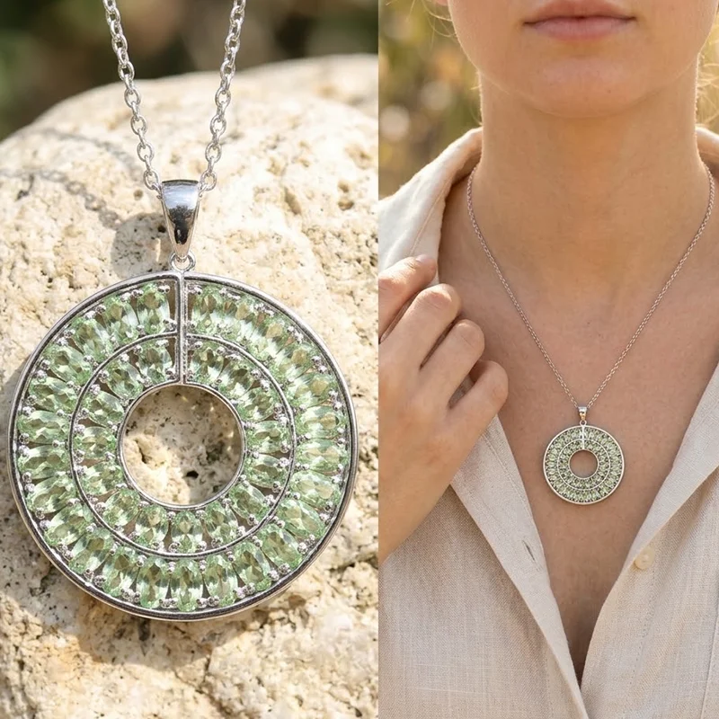 45x35mm Highly Recommend 10.5g Green Tsavorite Garnet Purple Amethyst Aquamarine Women Silver Pendant