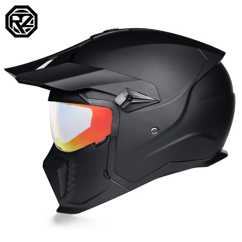 ORZ Street Fighter Combination Helmet Motorcycle Helmet Men's and Women's Retro Full Helmet Four Seasons Detachable DOT