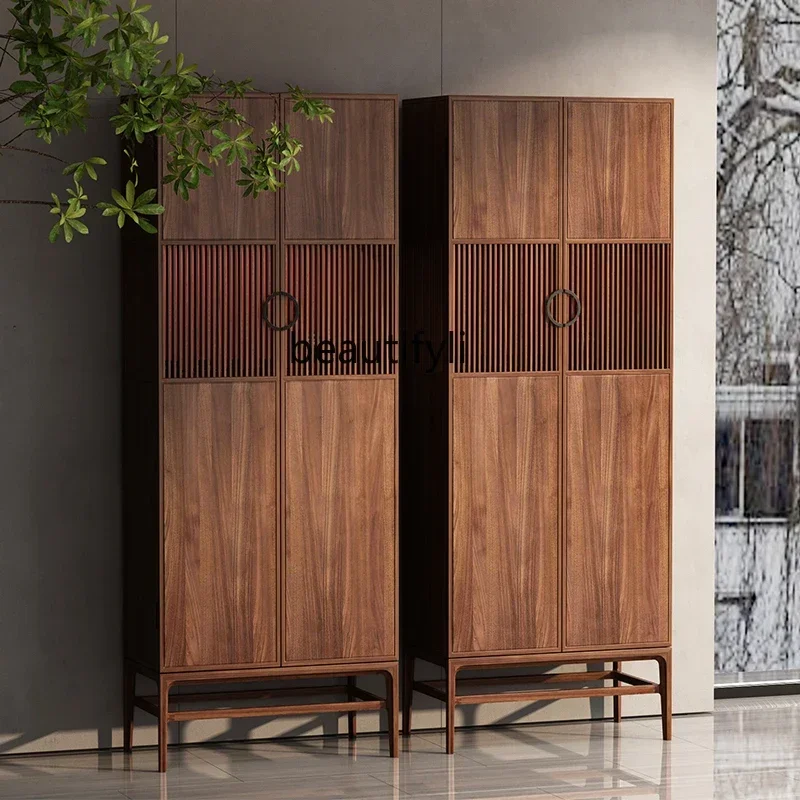 

XXNew Chinese-style entrance cabinet, tea room living room light luxury side cabinet high-end villa, black walnut vertical cabin