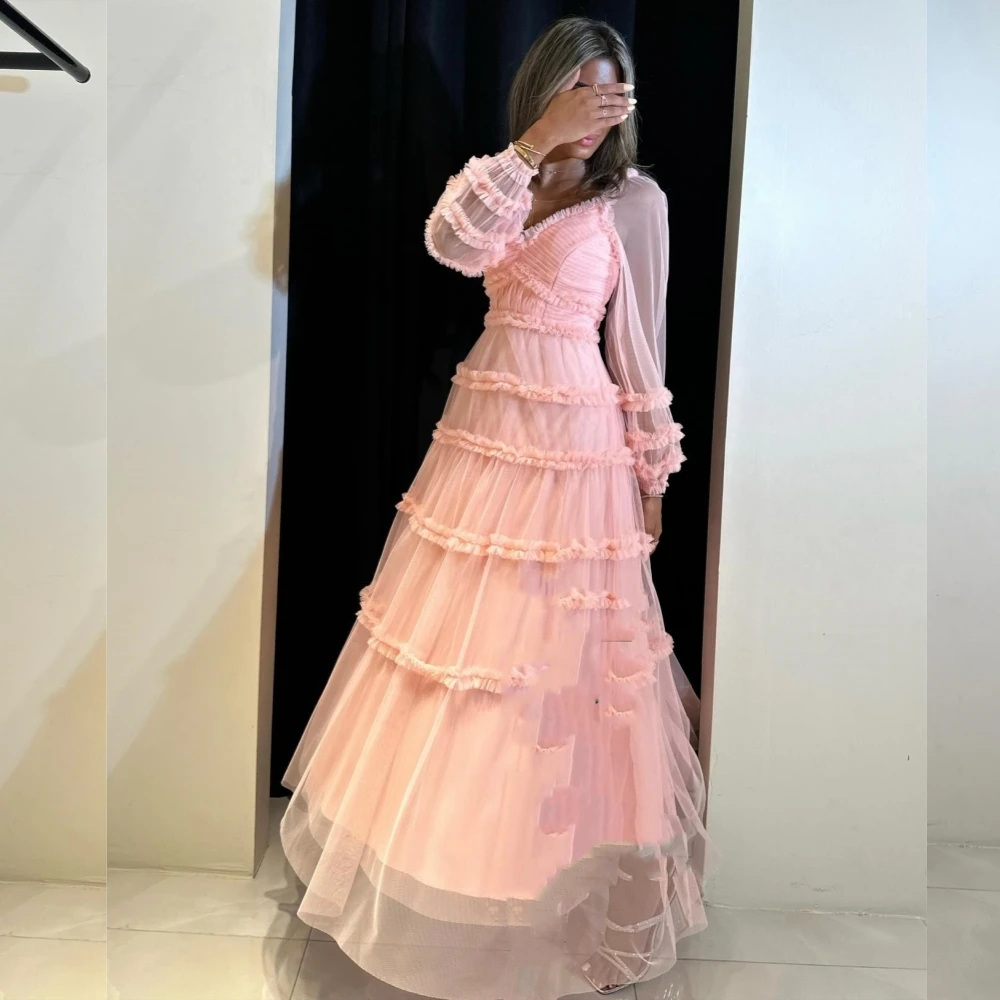 Abito da sera in Tulle drappeggiato per san valentino con scollo a v occasione su misura Midi es Arabia saudita