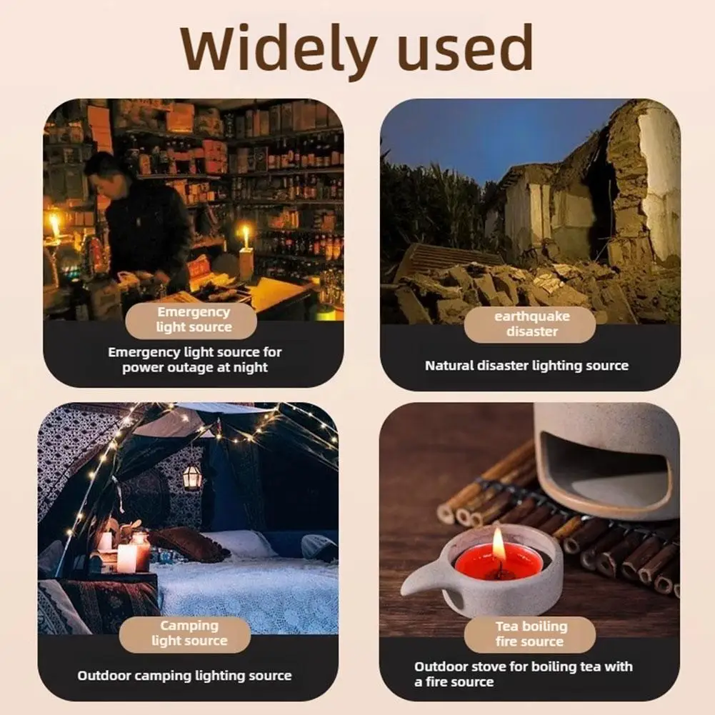 Velas de emergencia para desastre, velas de emergencia sin humo a prueba de viento, de larga duración, calentador de alimentos de 30 horas, vela de luz de té, 1/2/6/8/20 piezas