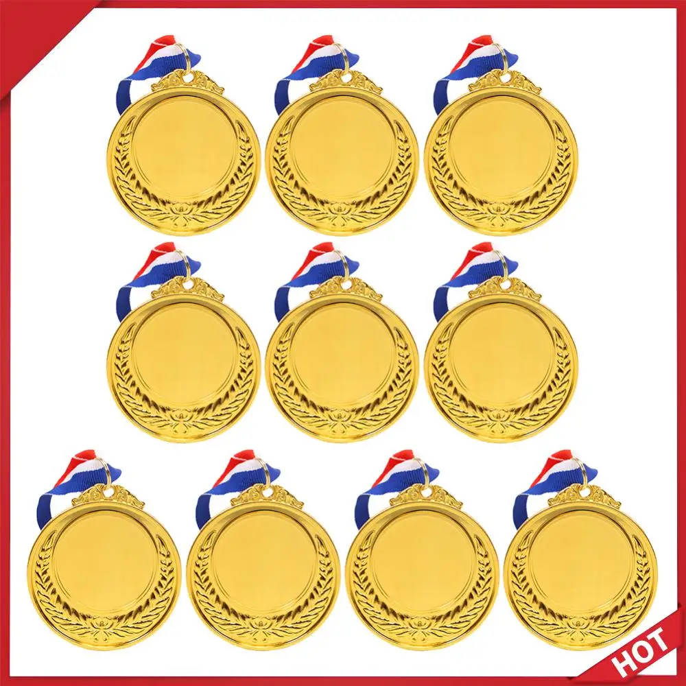 

10 шт. золотых/серебряных/бронзовых наградных медалей с лентой на шею, металлические медали для победителей, 5,2 см, призовые медали для спортивных соревнований