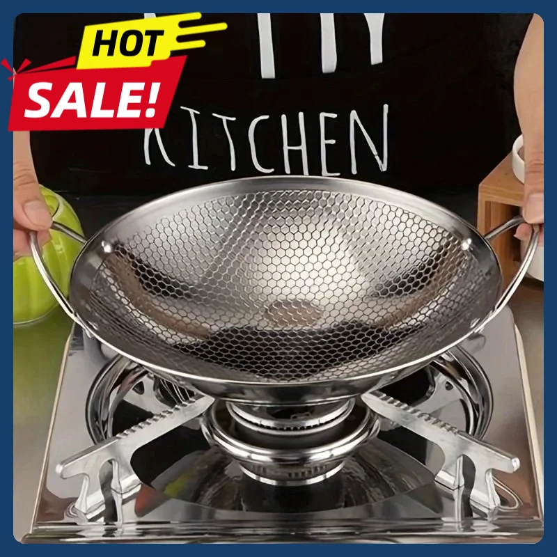 Sartén de Acero Inoxidable de 29 cm/11 Pulgadas con Diseño de Panal, Antiadherente, con Mango, Resistente a los Arañazos, para Cocinar Pasta, Filetes, Papillas, Ramen