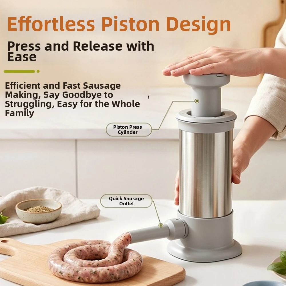 Press-Type Manual Enema Device Stainless Steel Large Capacity Sausage Stuffer Food-Grade Sausage Maker Homemade Use