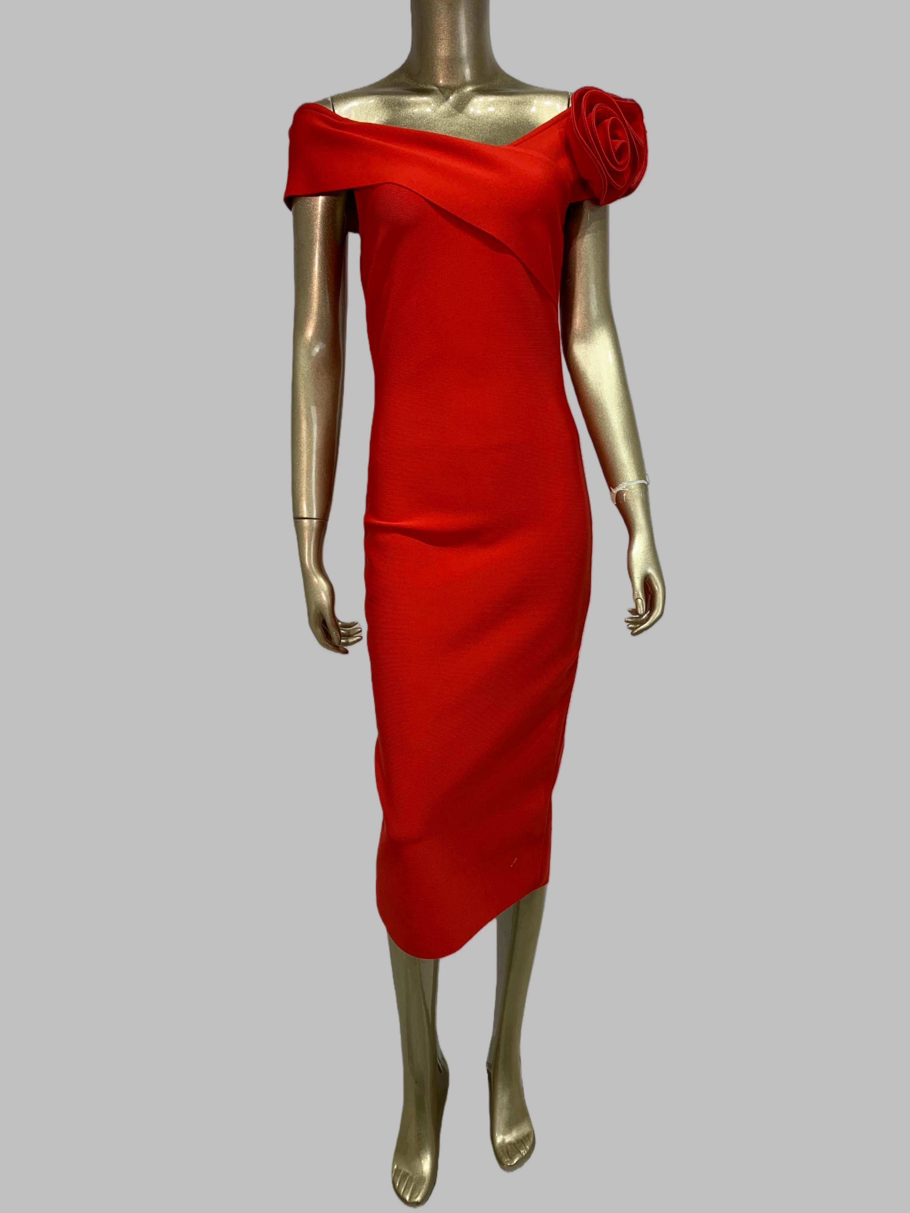 

Женское красное платье-бандаж с цветами роз, V-образным вырезом, длиной до колена, эластичное, вязаное, для вечеринок, клубов, дней рождения, оптом