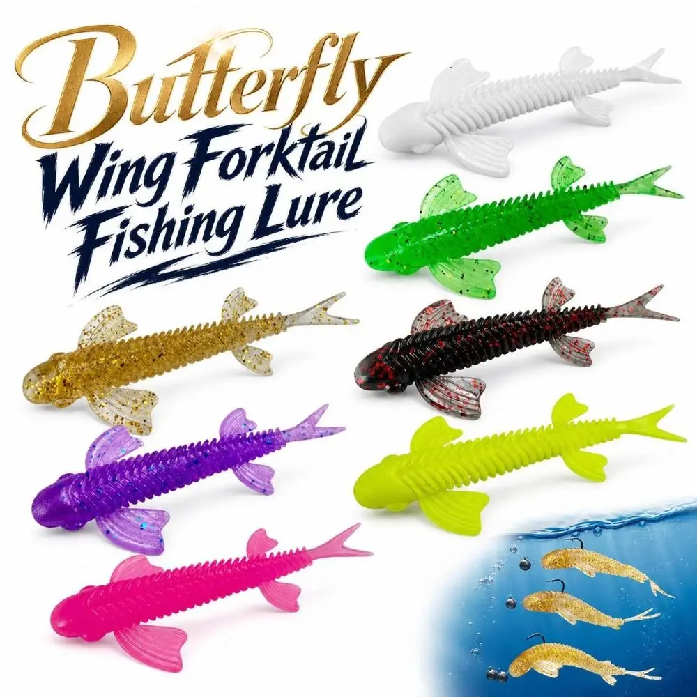 10PCS Glitter‑coated Winged Split‑Tail Swimbait Multicolor Fish‑shaped Butterfly Wing Soft Minnow Soft Flexible