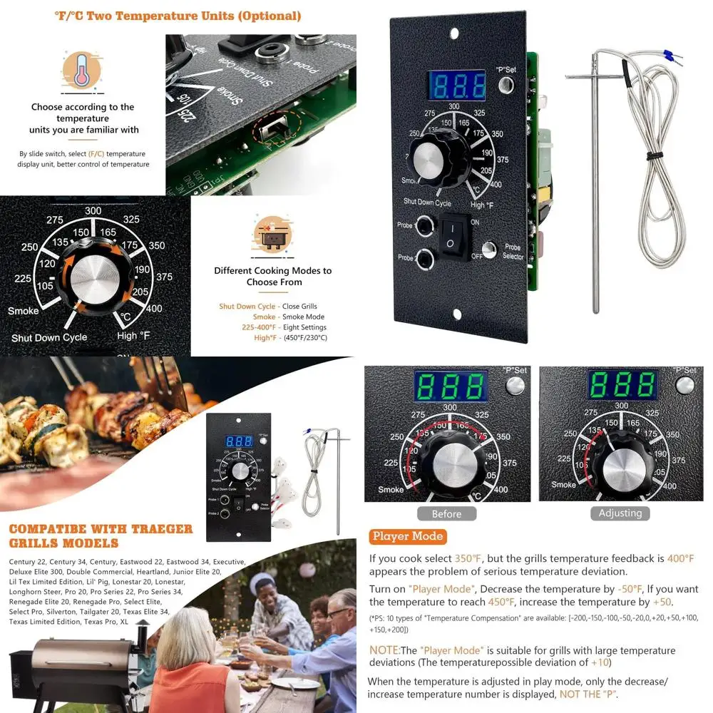 

Digital Temperature Controller Kit for Wood Pellet Grills with Probe Sensor
