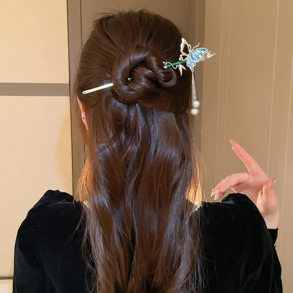 Imitation Pearl Butterfly Hair Stick Hair Chopsticks Cheongsam Hanfu Butterfly Headwear Hair Sticks for Buns Hair Accessories