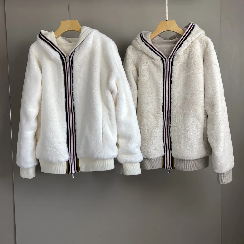 

Women's 25 Autumn/Winter New Cashmere Fur Can Be Worn On Both Sided Thickened Cardigan Hooded Jacket