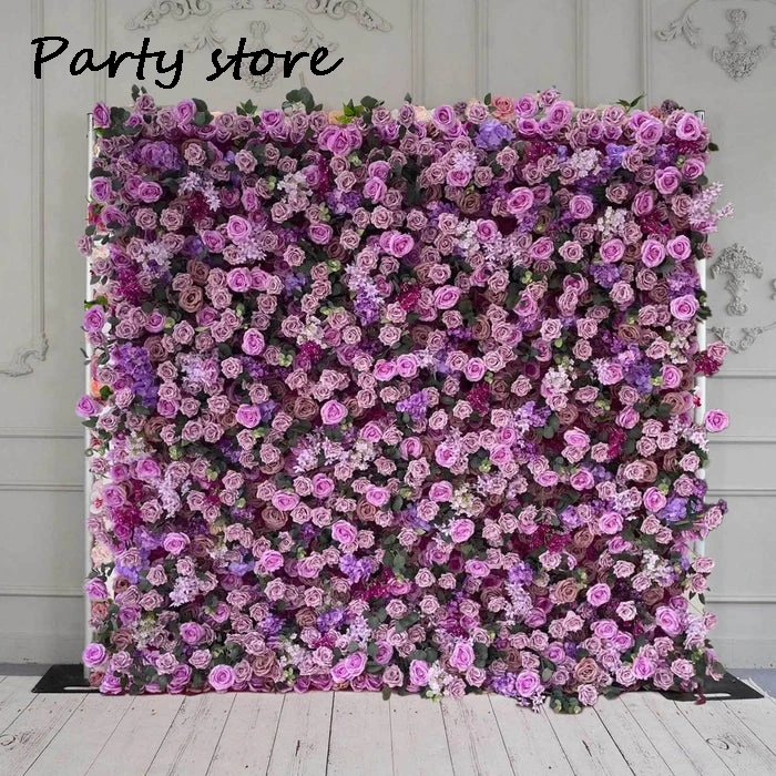 5D Luxury Purple Artifical Flower Wall Wedding Backdrop Props Rose Hydrangea Arrangement Party Event Birthday Floral Wall Decor