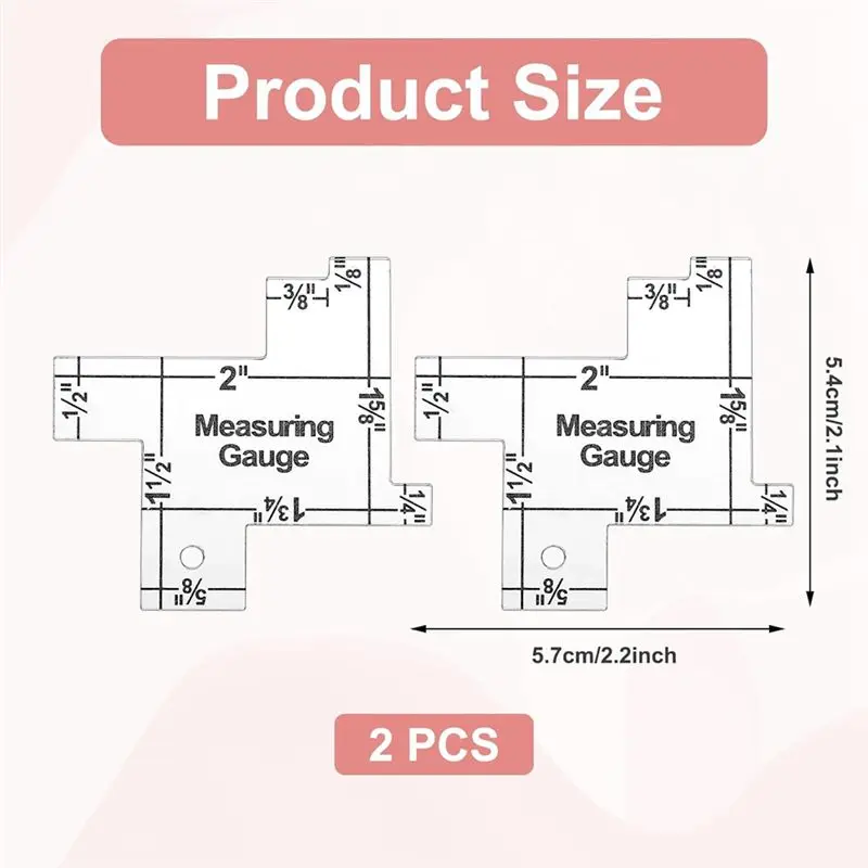 YANA50I 2Pcs Acrylic Sewing Gauge Seam Guide Ruler, 2.2 X 2.1 Inch Mini Sewing Ruler For Quilting, Sewing Rulers