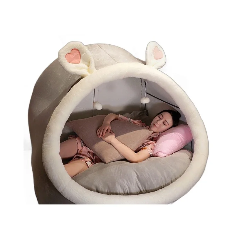 Tente en peluche respirante pour adultes et enfants, maison confortable, canapé Tatparesseux, accent de chat au sol, coussins de Noël mignons,