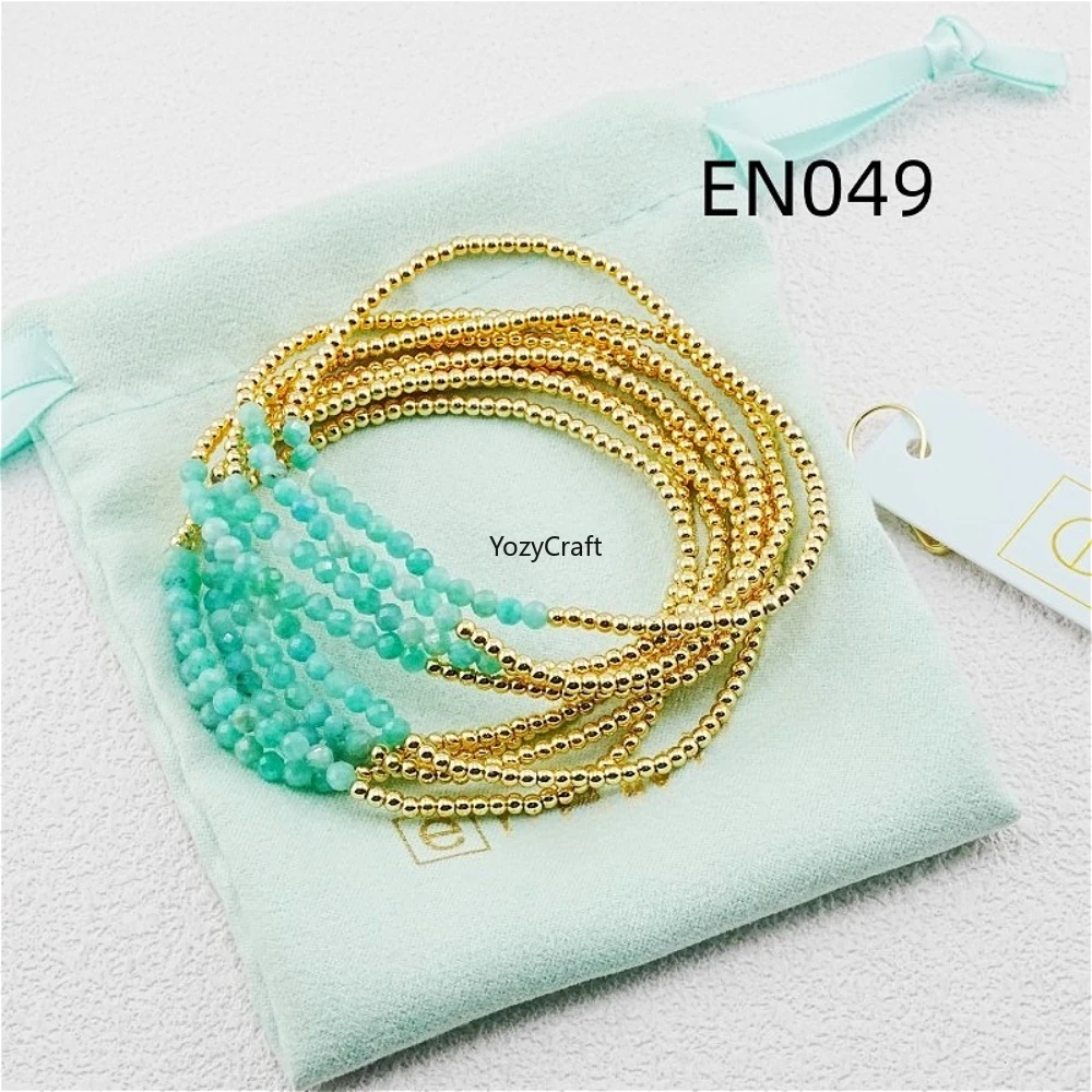 YEEVAA Everyday Bead&Green Natural Gemstone Stack of 9 Bracelets, Fashion Jewelry Gift for Women Daily Layering
