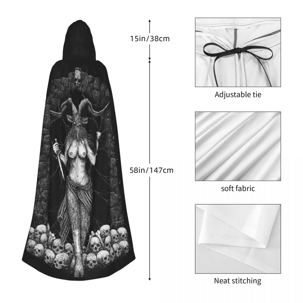バフォメットヤギサタン悪魔ゴスロングフード付きマント魔女中世コスチュームコスプレケープハロウィンコート大人ユニセックス