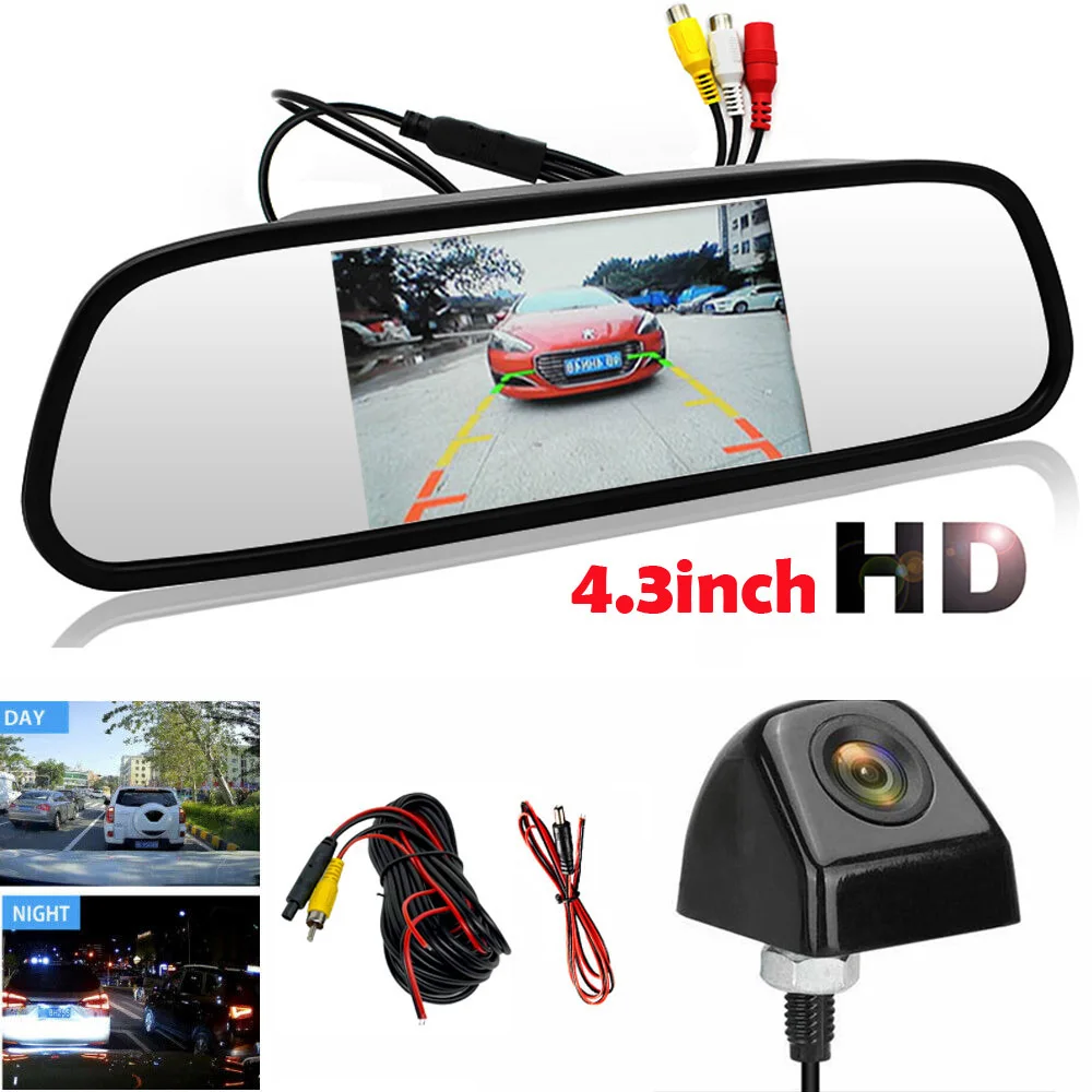 

QueenDer 4.3-inch car rearview mirror+reverse camera kit high-definition night vision waterproof monitor