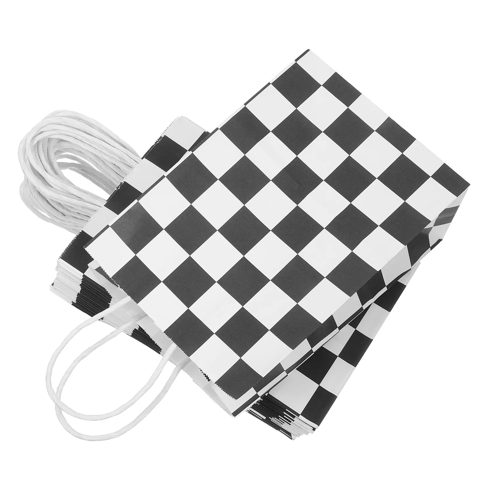

24Pcs Race Car Themed Checkered Paper Bags Black White Durable Reusable Handles Birthday Party Favors Treat Bags with Handles