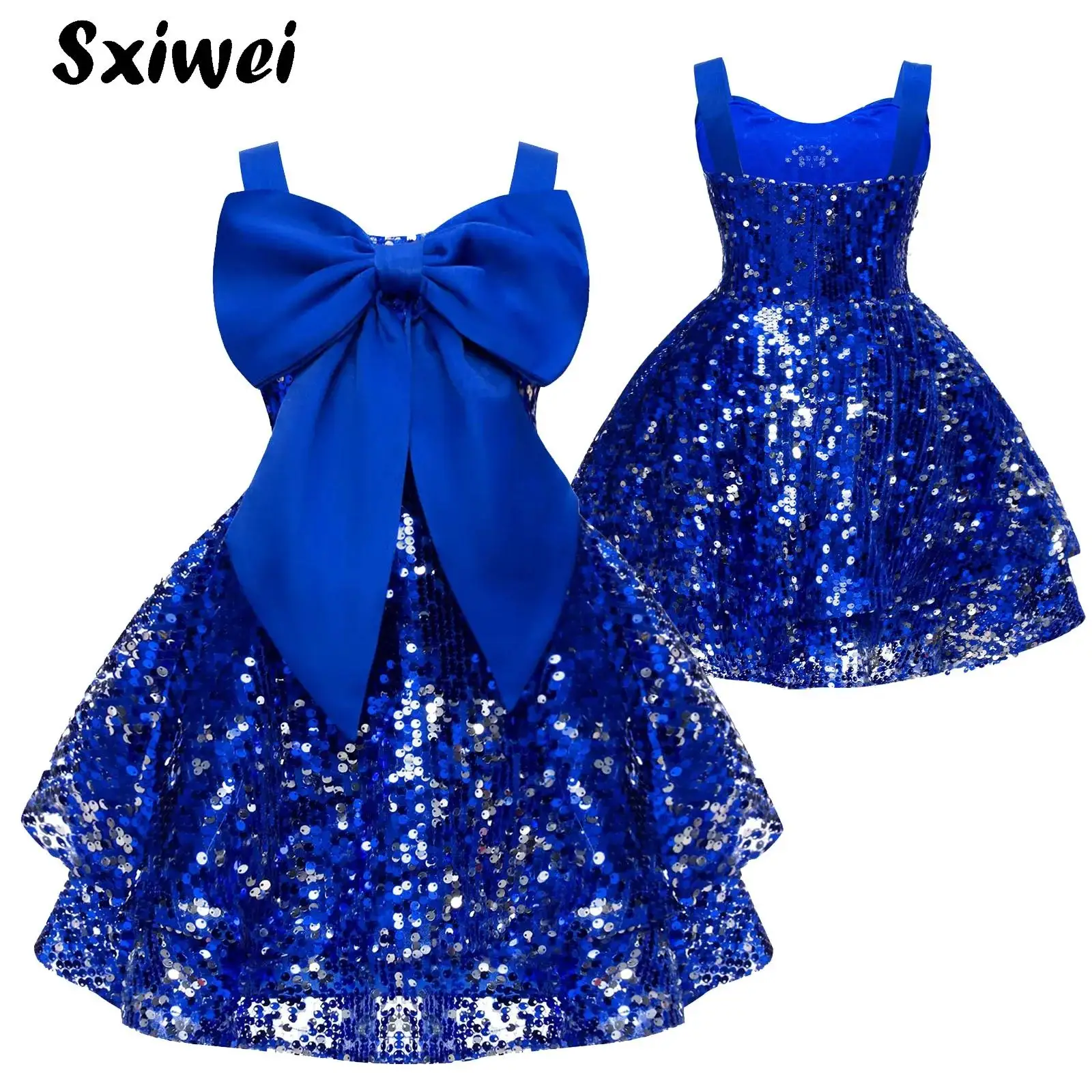 

Girls Sequin Dress Formal Pageant Sparkle Party Ruffle Prom Maxi Dress Sleeveless Bowknot Birthday Wedding Pageant Ball Gown