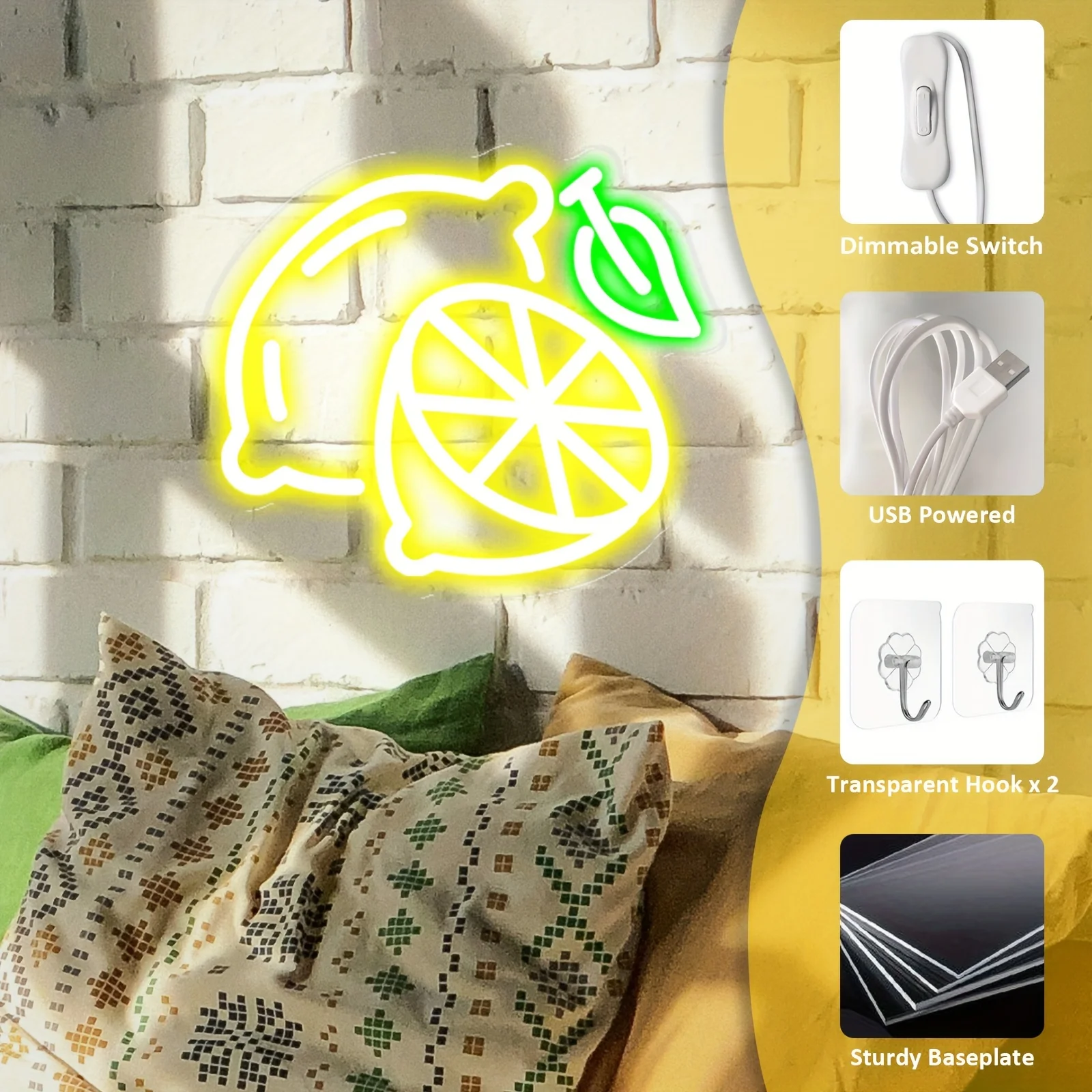 Imagem -02 - Lemon Neon Sign Wall Hanging Night Light Decoração de Frutas de Uma Cor para o Quarto Festa Loja de Bebidas Bar