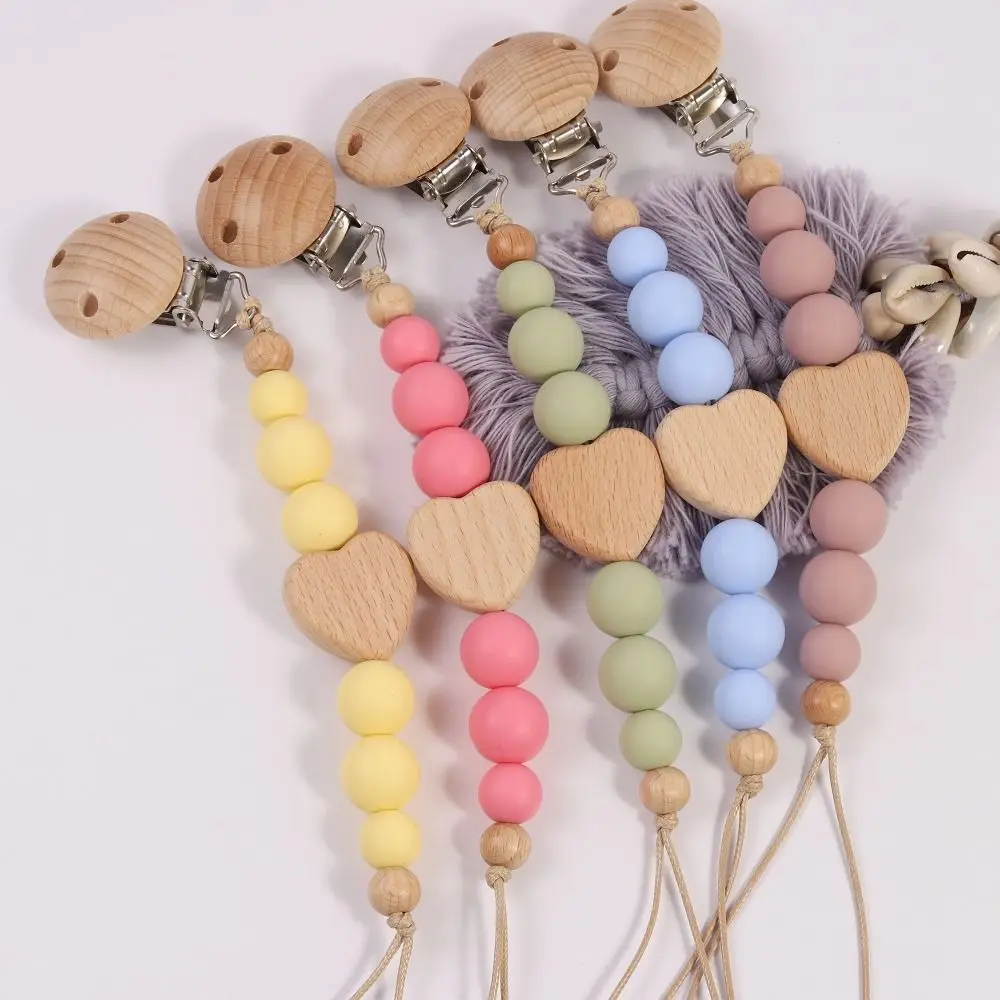 

High Quality Silicone Baby Pacifier Clips Lightweight Wooden Soother Clip Chain Gift Anti-drop Teether Teething Toy Newborn