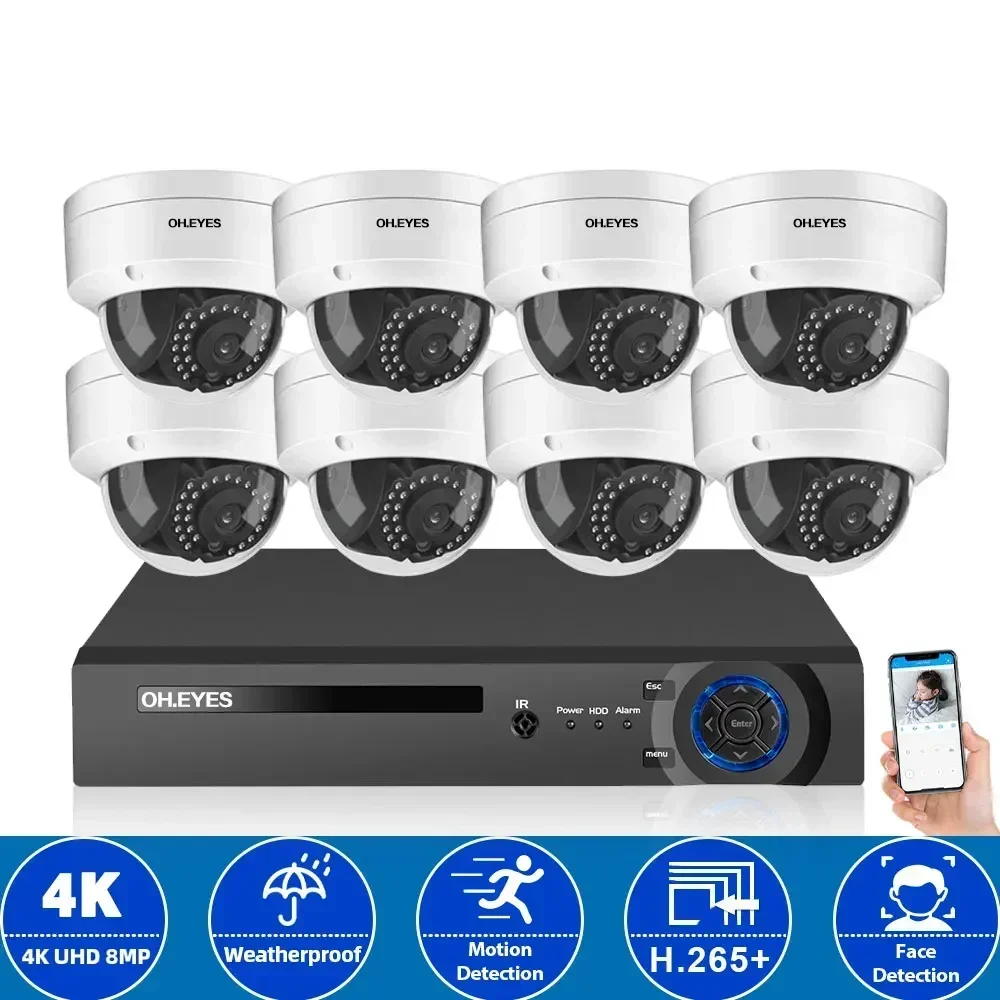 

4K AHD Dome Security Camera System Set 8CH DVR Kit Outdoor Waterproof 8MP XMEY Face Detection Camera Video Surveillance System