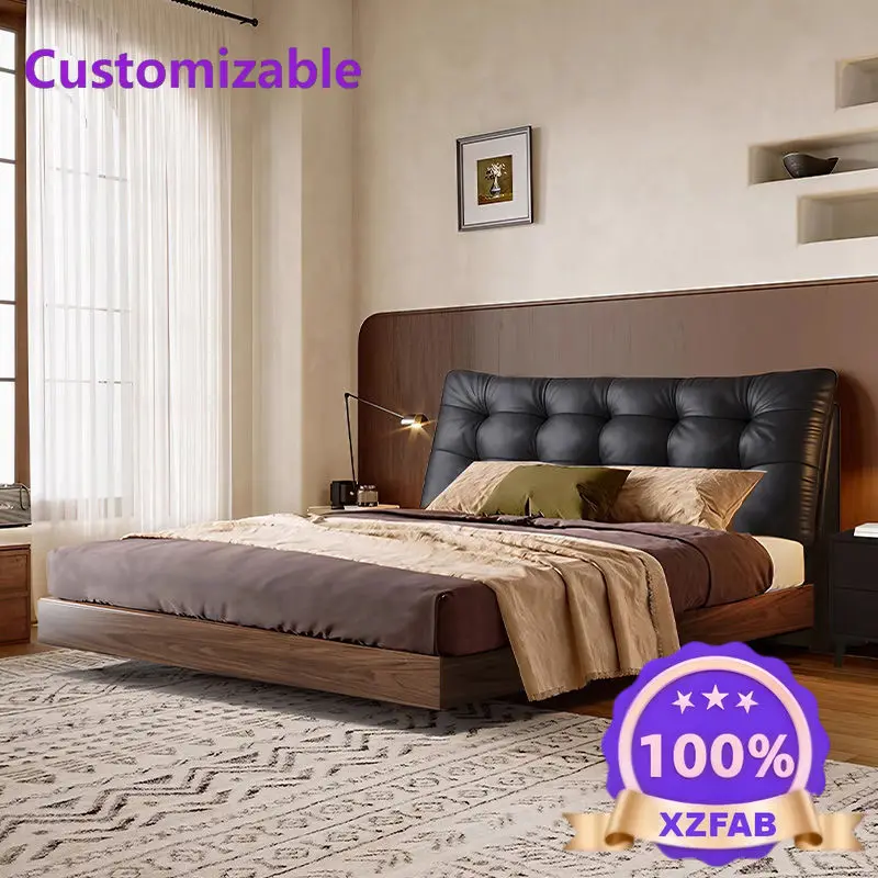 Factory Direct 2026 Medieval wind bed walnut solid woodbed Italian light luxury suspended bedMaster bedroom atmospheric flush