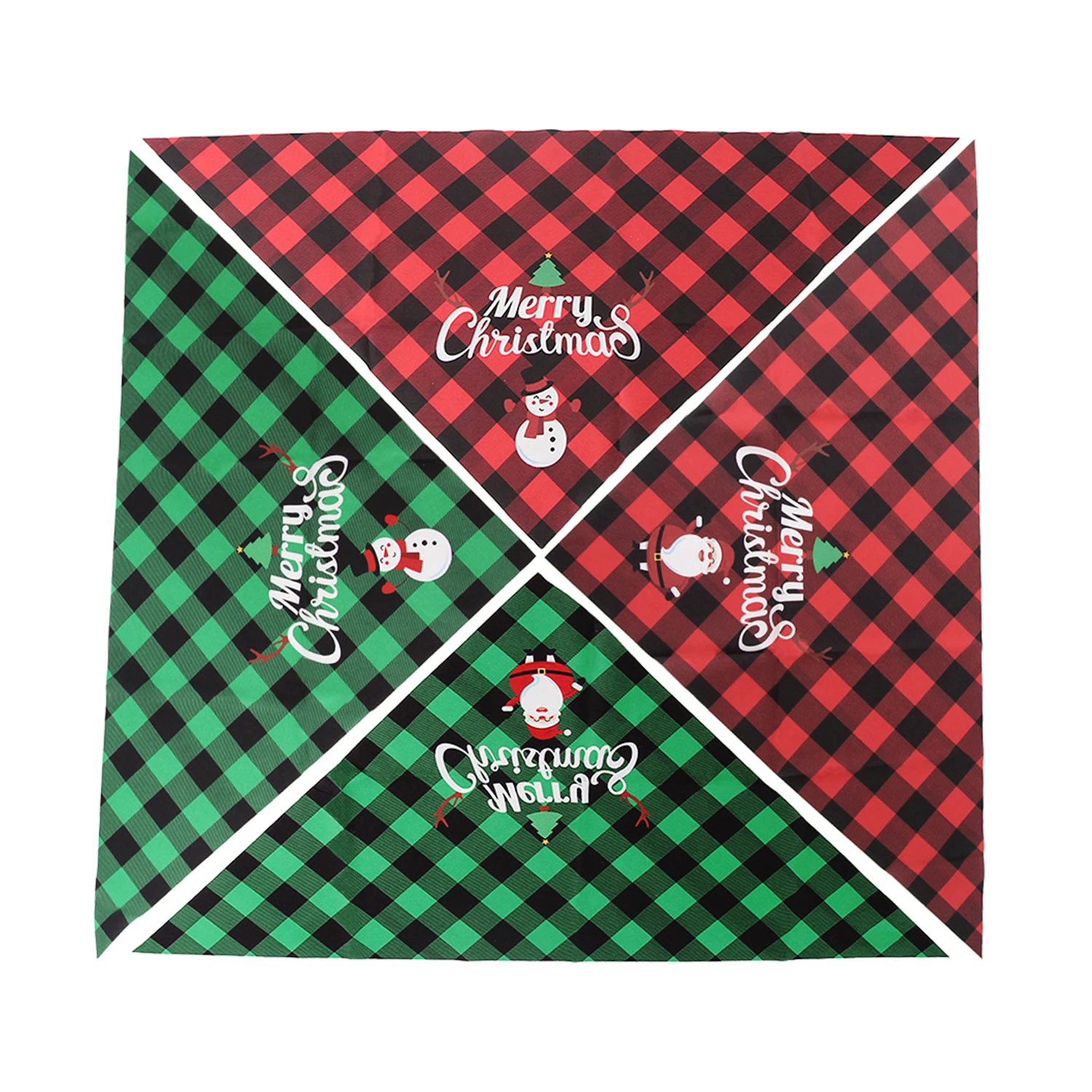 

4PCS Classic Plaid Triangle Christmas Cat Dog Bandanas with Santa And Snowman Print Winter Pet Outfit Red Green Holiday Scarf