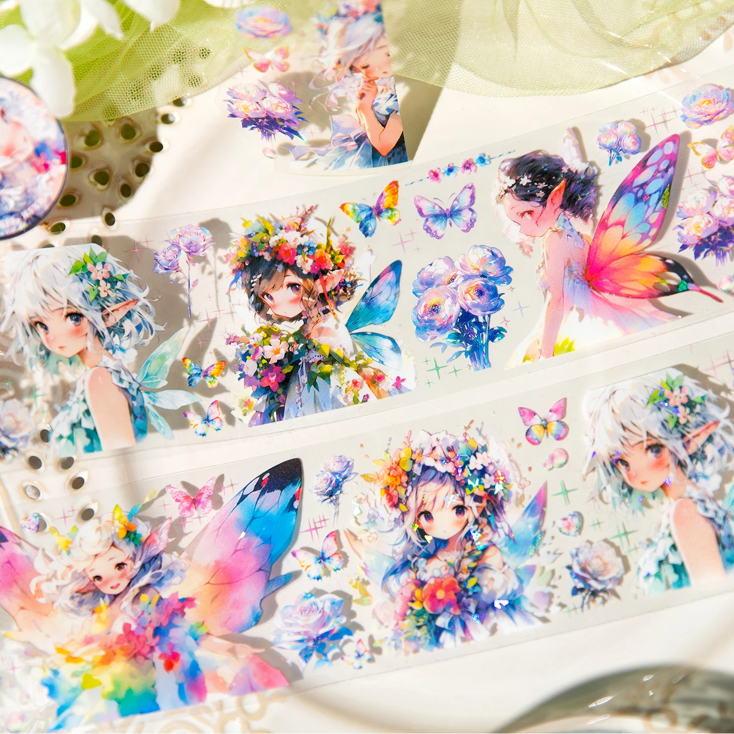 JIAMEI 60mm * 2m Dream and Feast Series Kawaii Cartoon Flower Elf Decorative Tape DIY Diary Album Scrapbook Phone Case Supplies