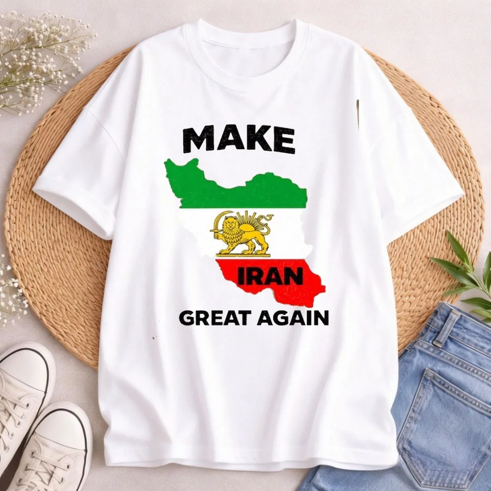 Make Iran Great Again Shirt Iranian Lion and Sun Flag Women Tops Summer Tees Patriotic Persian Shirt Iranian Gift Tops