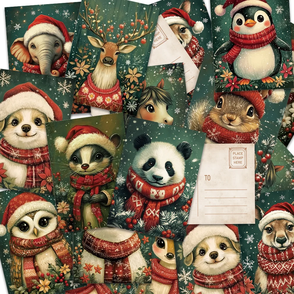 32-teiliges Weihnachts-Tier-Postkarten-Set, Weihnachtsgeschenkkarten, Wohnzimmer-Dekoration, Studentengeschenke, dicker Karton, hochauflösender Druck
