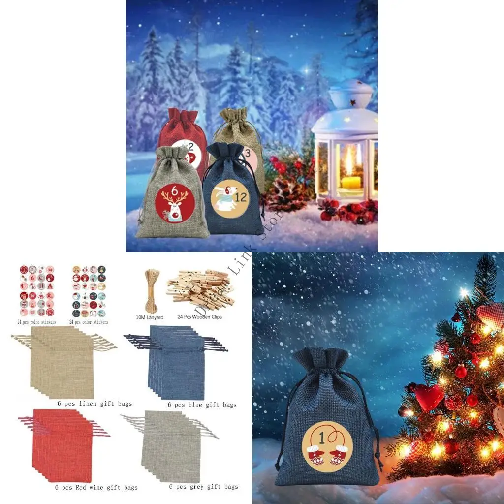 Calendrier de l'Avent de poche 2025 en tissu avec 24 sacs de stockage de Noël Calendrier de l'Avent de poche 2025 en tissu avec 24 sacs de stockage de Noël