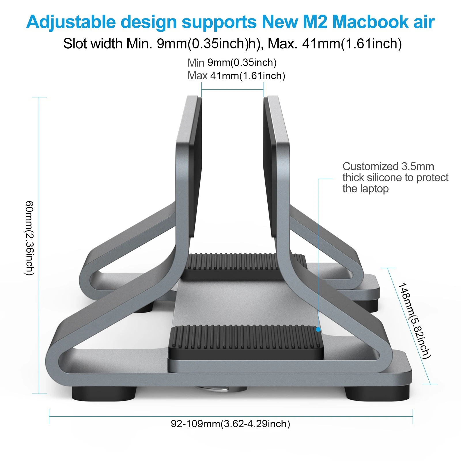 Vertical Laptop Stand Tool-Free Adjustable Aluminum Laptop Stand Holder Vertical Width From 0.35\