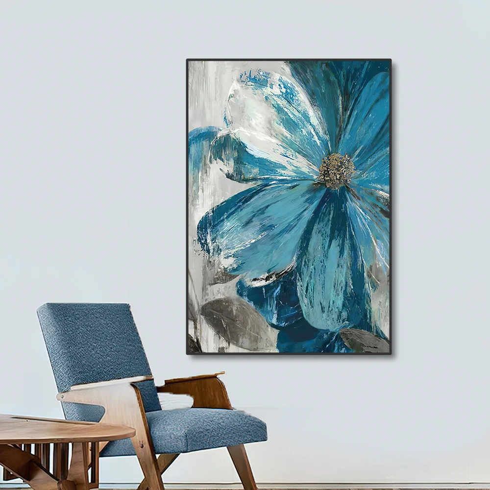 النباتية جدار الفن قماش لوحات الحياة تزهر ، Paint الأزرق الطلاء الزهور ، غرفة المعيشة الملصقات ، جدار الفن الديكور ، 3 قطعة