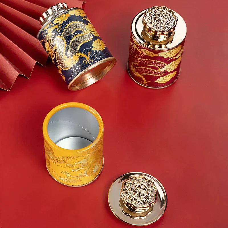 NEW Dragon Mini Empty Tea Tin Can Household Green Black Tea Sealed Jar Portable Travel Small Tea Packaging Box Paper Storage Can