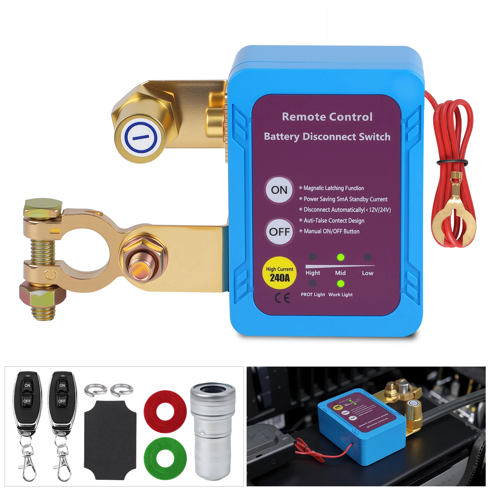 

12V 240A Remote Battery Disconnect Smart Voltage Kill Switch Anti Theft Prevent Battery Drain For Car Truck RV 1 Set ﻿