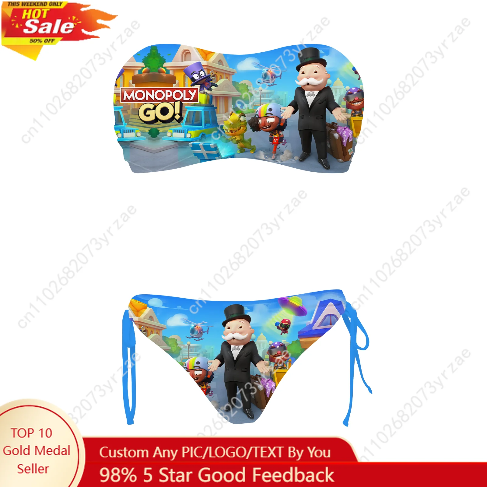 

Monopoly Go! Girls Womens Drawstring Two Piece Set Bathing Suits Fashion Swimwear Pool Party Sexy Bikini Custom Made Swimsuit