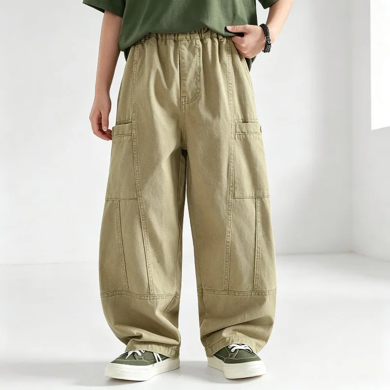 Kinder Jungen Gerade Hosen UNITIM Herbst Junior Jungen Latzhosen Lose Lässige Elastische Taille Teenager Jungen Weite Hosen – Detail 3