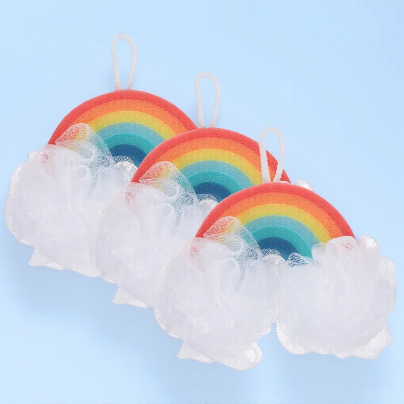 Kids Bath Sponge 3 Pack Rainbow Shaped Soft PU Shower Sponges for Baby Sensitive Skin Gentle Exfoliation