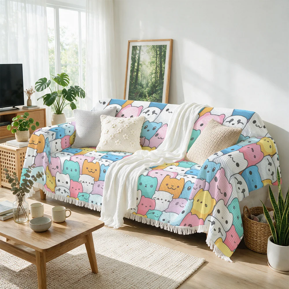 Cute Cartoon Animal Pattern Sofa Throw Blanket Cover for Couch Decor Whimsical Cozy Living Room Textile Gift Home Accessory