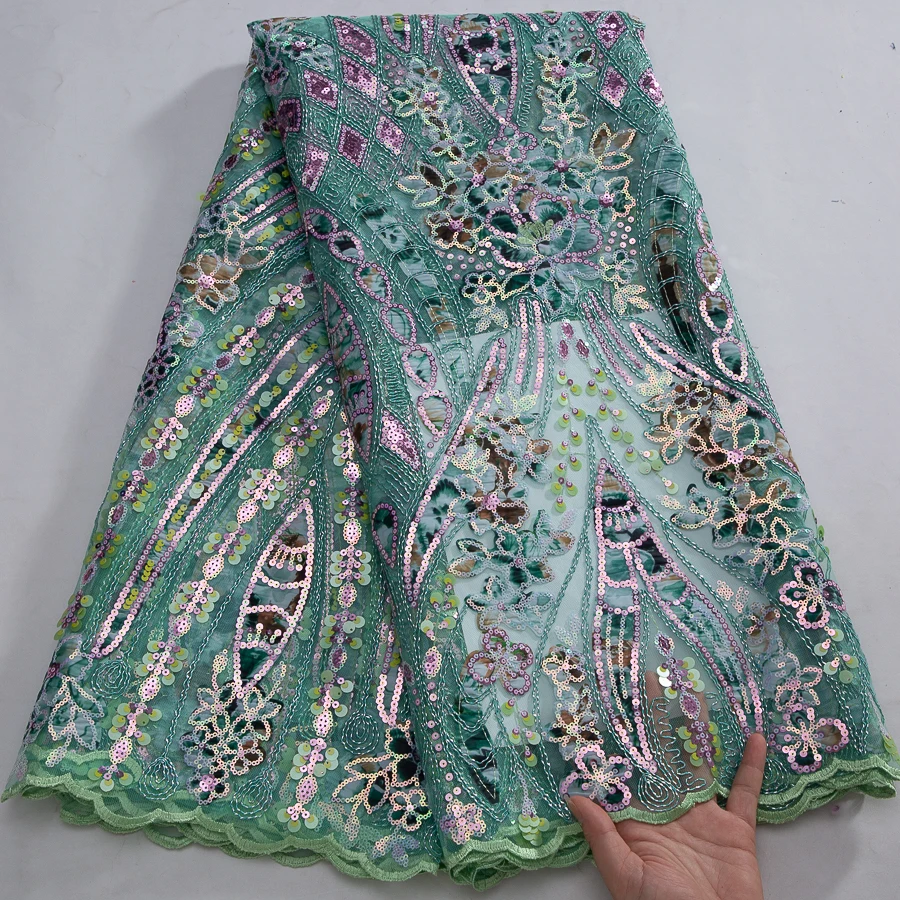 

​ Африканская сетчатая кружевная ткань с блестками — многоцветный цветочный дизайн, французский тюль, отделка зубчатыми краями для платьев, штор, поделок ​