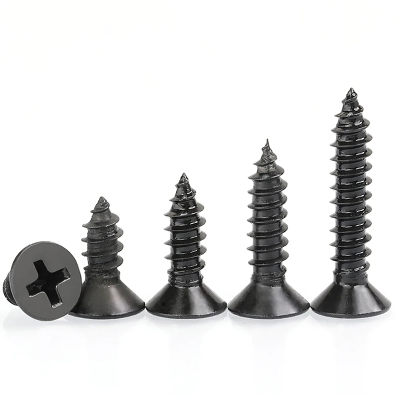 100pcs/lot Cross Countersunk Flat Head Self-tapping Screw M1 M1.2 M1.4 M1.5 M2 M2.6 M3 M3.5 M4 M5 Black Carbon Steel Phillips