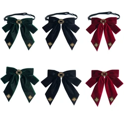 Women Retro Velvet Bow Tie Brooch Flower for Rhinestone Double Layer Bowknot Shirt Blouse Collar Pin Lolita Luxury DropShipping