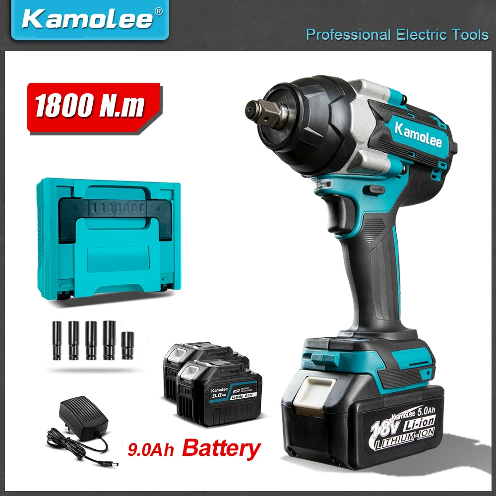 

Kamolee DTW700 1800 N.M Torque Brushless Electric cordless Impact Wrench 1/2 In Lithium-Ion Battery For Makita 18V Battery