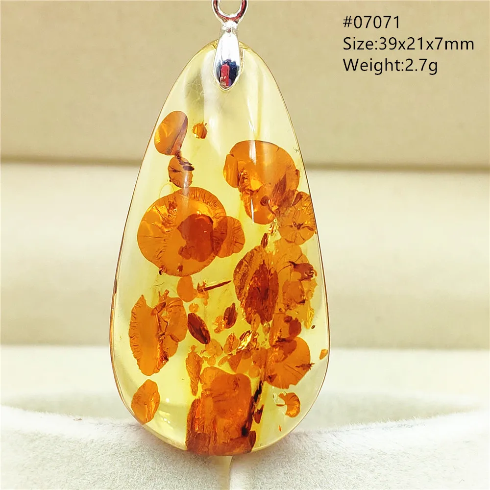 Top Natural Piebald Amber Pendant Flower Necklace Inclusion Beads Red Yellow Amber Gemstone Women Men Crystal Healing AAAAA